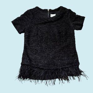 Anthropologie Deletta Top Women's XS Black Textured Short Sleeve Feather Hem